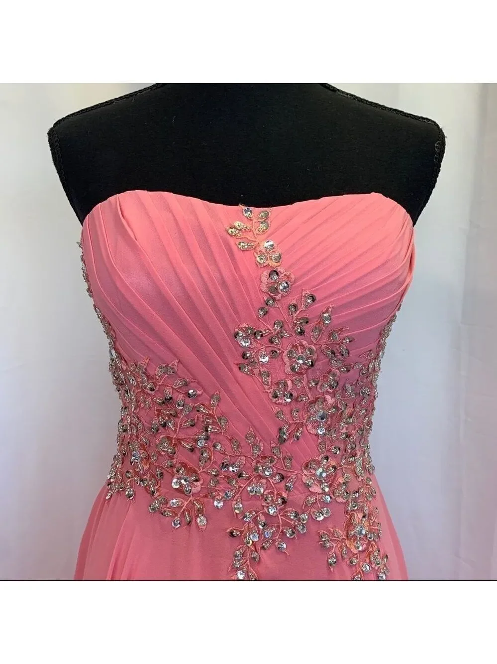 ANNA Rose pink sleeveless sequin beaded sweetheart prom bridesmaid gown🔥
